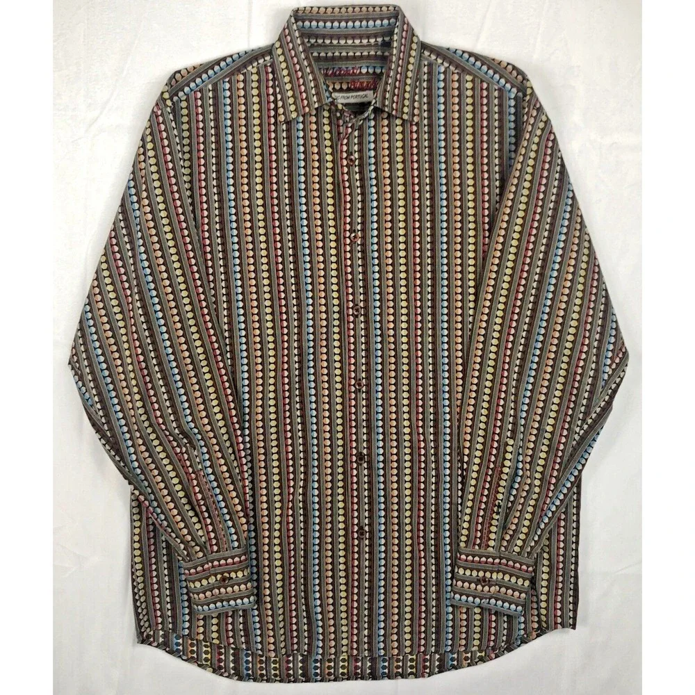 Visconti Black Shirt Mens MED Striped Multicolor Button Up Long Sleeve Geometric